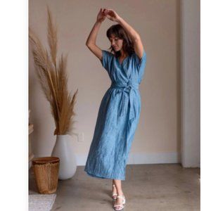 Sotela Blue Chambray Linen Luna Wrap Dress XL (3)